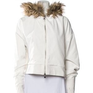 KaufmanFranco Womens Faux Fur Trim Hooded High Low Coat White Size XS